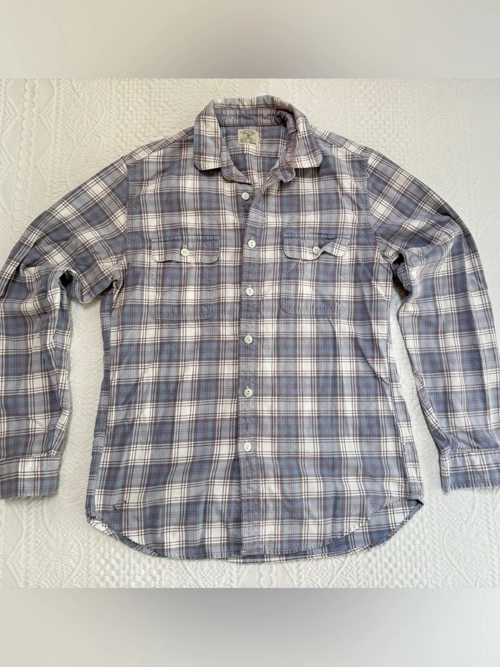 J. Crew Flannel Button Down Shirt Mens Medium Light Blue Gray 100% Cotton